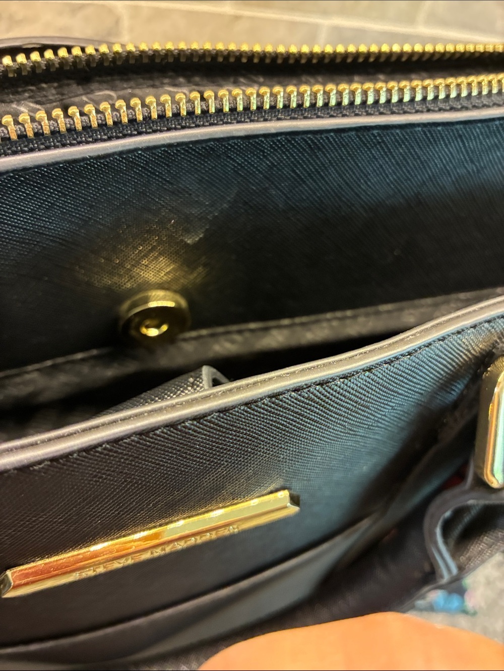Steve Madden Black Satchel with Floral Scarf Accent.  B21 - Picture 8 of 10